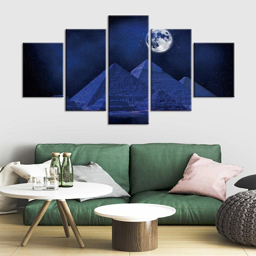 5Pcs Egypt Pyramids Moon Modern Decor Paintings Wall Art Home Decor No Framed 5 Panel Room Decor Abstract Poster