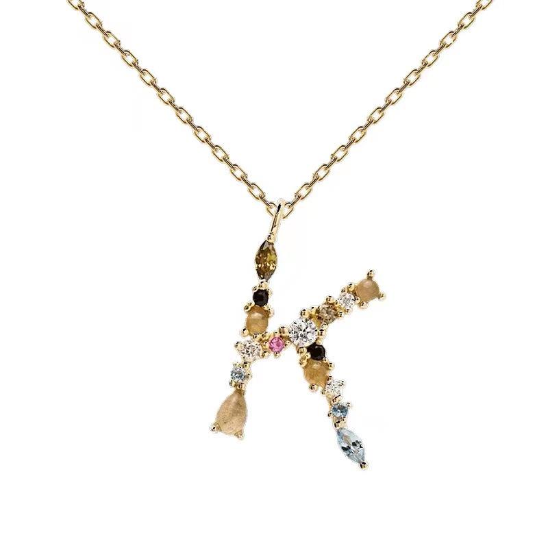 Colorful Zircon Alphabet Necklace: Women's European & American Design