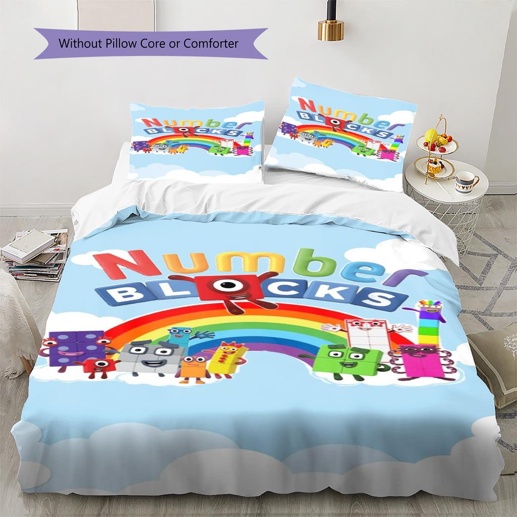 Numberblocks Muster Bettwäscheset Bettbezug Kissenbezug Heimdeko Geschenk (1 Bettbezug + 2 Kissenbezüge, ohne Füllung)