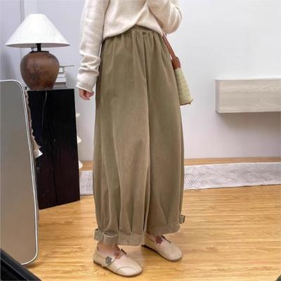 Japanese Corduroy Wide-leg Pants Women Autumn Loose Versatile Casual Retro Corset Pressed Pleated Pants