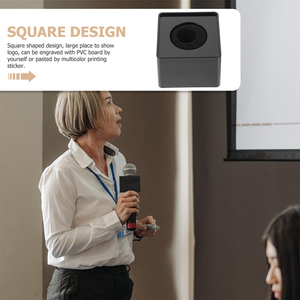 Lurrose Stație Microfon Flag Formă Cub Pătrat Stație Microfon Logo Trapezoidală pentru Interviuri, Reporteri KTV, Gazde, Set de 4