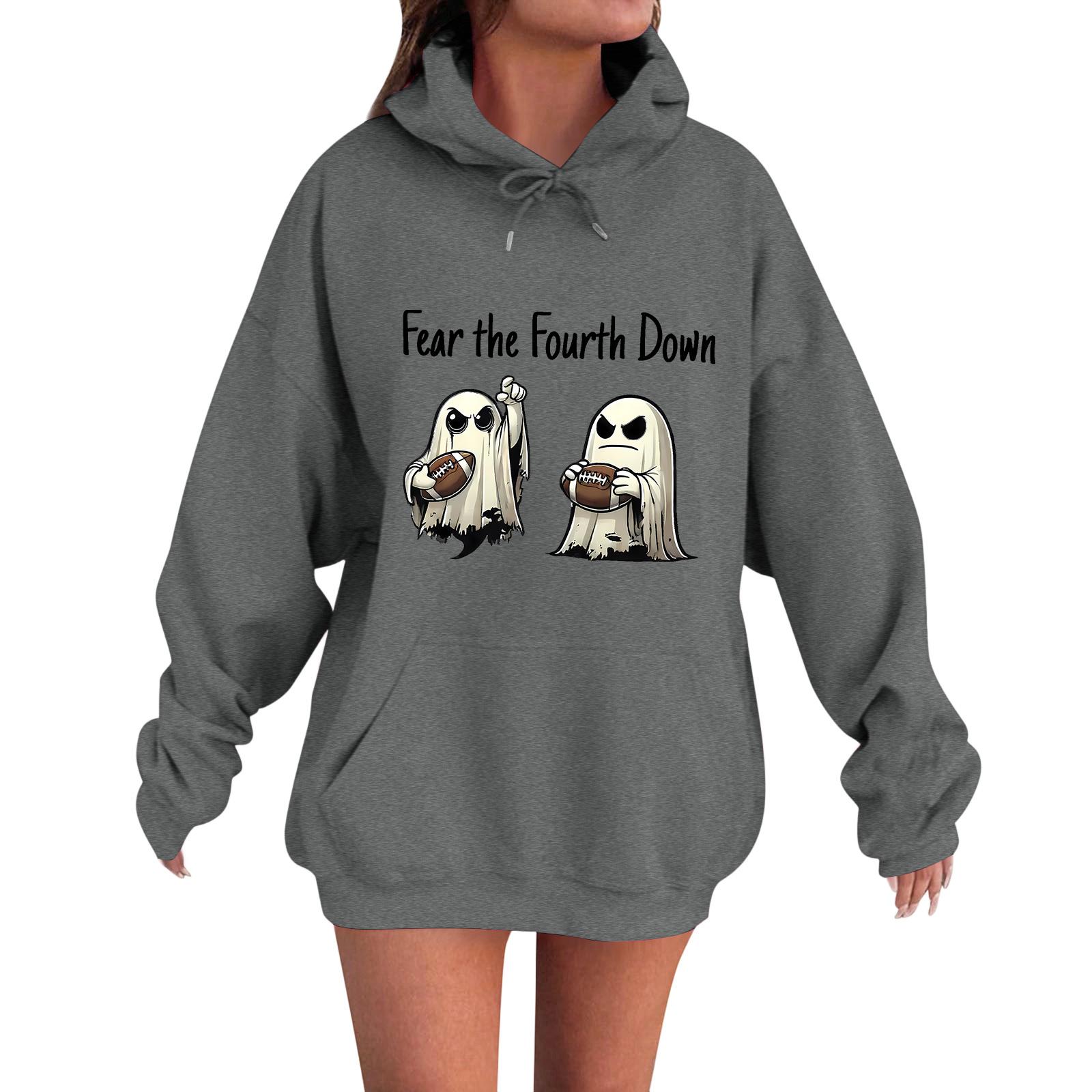 

Женская повседневная модная удобная толстовка с круглым вырезом, капюшоном и длинными рукавами с принтом на Хэллоуин, теплая XL