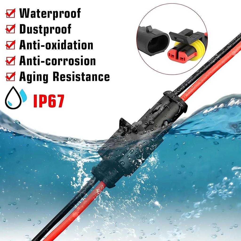 Waterproof 2 Pin Wire Connectors - Automotive Connector Kit for Car Truck Motorcycle Marine Boat Quick Connect Replacement