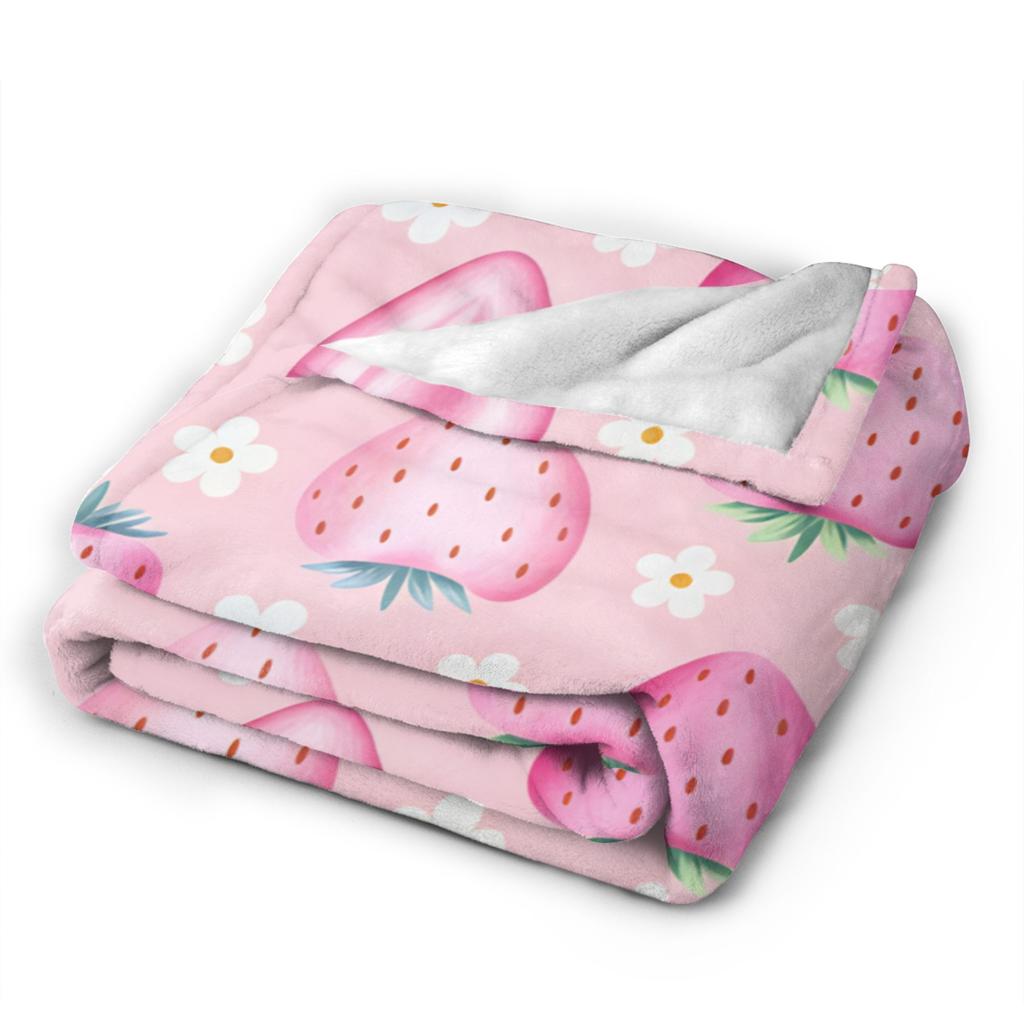 Rosa Erdbeer-Decke Camping Flanell-Kuscheldecke Für Schlafzimmer Super Warm Benutzerdefinierte Qualität Tagesdecke Geburtstagsgeschenk