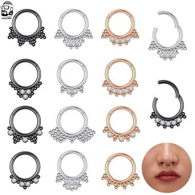 1ks Multi-Crystals Nos Septum Rings Trendy Bohemia indický styl Nariz Clicker Hoop Nos Helix Cartilage Daith Piercings Náušnice
