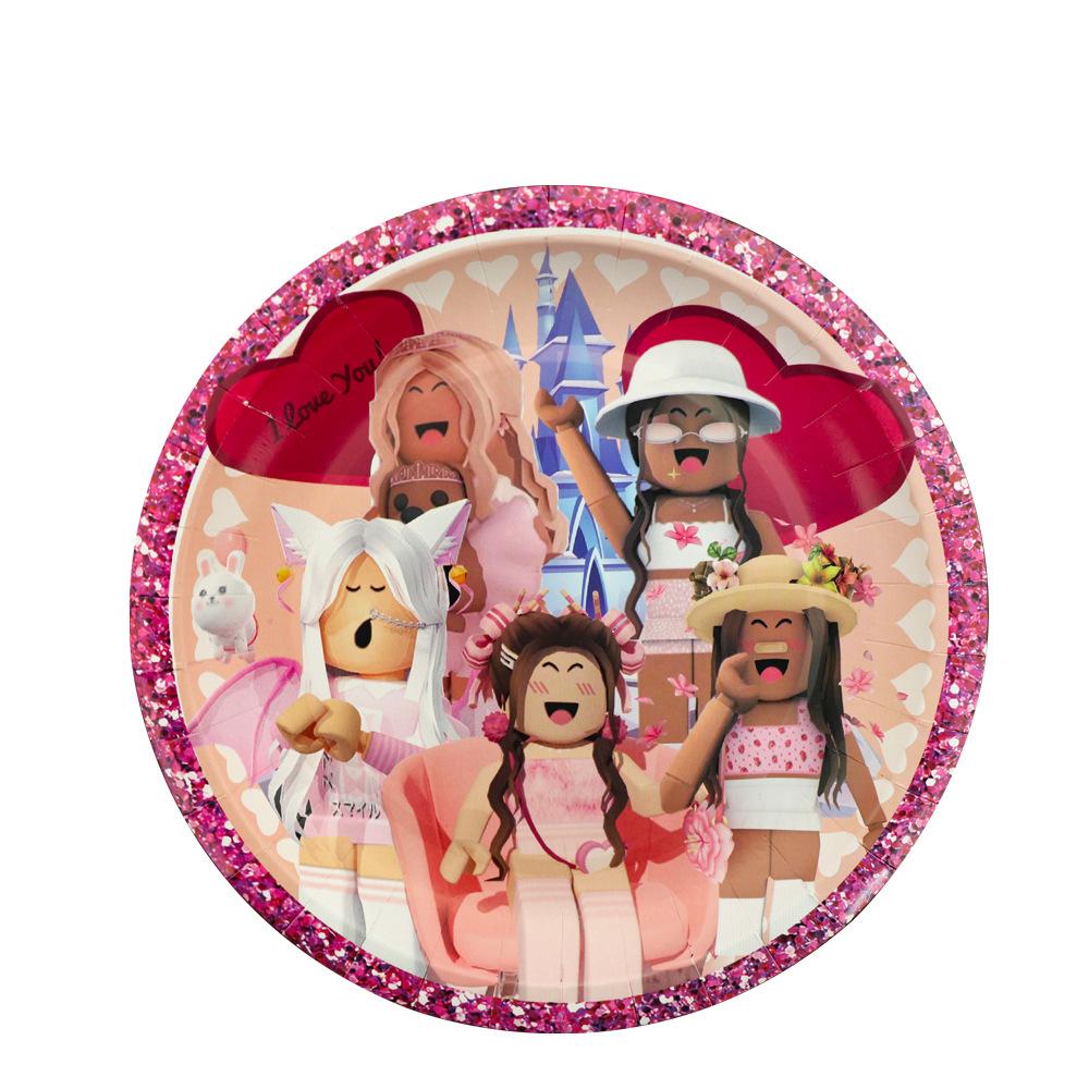 Pink Roblox Birthday Party Supplies Disposable Cutlery Paper Plates Paper Cups Paper Towels Girls Eco-Friendly Paper Products