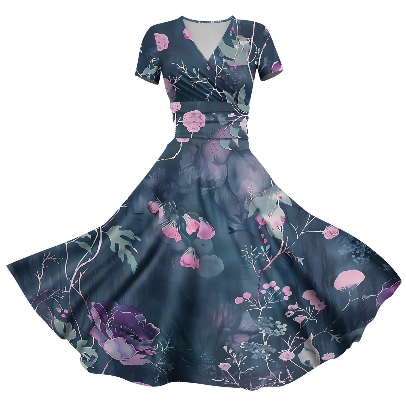 

Женское платье принцессы, сексуальное плиссированное платье с коротким рукавом и v-образным вырезом на талии XXXL фиолетовый