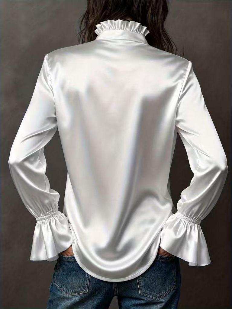 Elegant Women's Long Sleeve Solid Color Satin Shirt - Spring 2026 Collection
