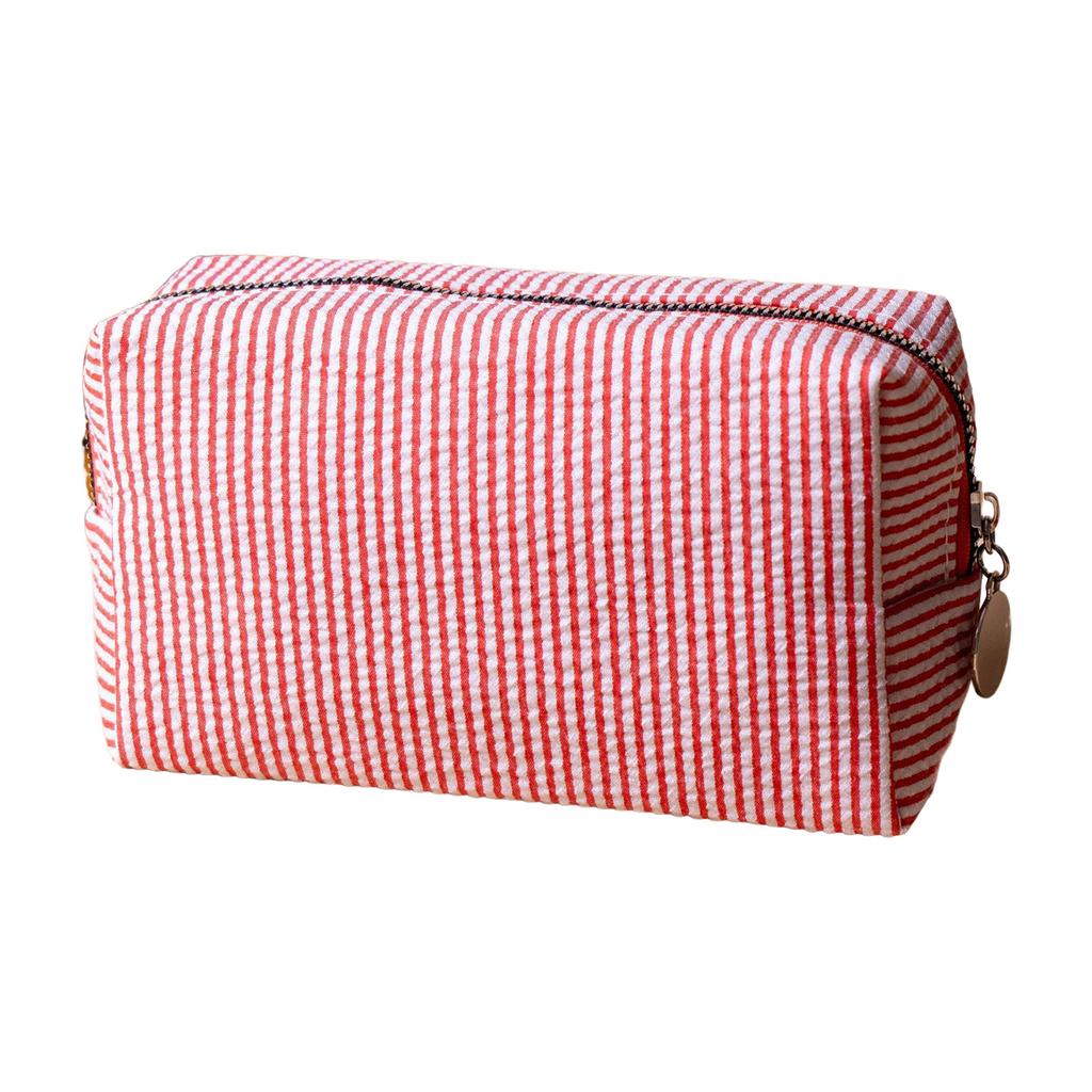 Striped Embroidery Makeup Bag Travel Cosmetic Organizer Waterproof Portable Toiletry Pouch For Women