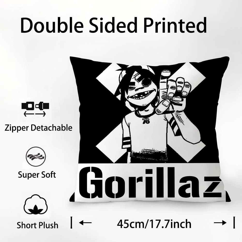 G-Gorillaz Band Pillow Case Square Double‑Sided Print Cushion Case For Sofa Home Bedchamber Decor Gift