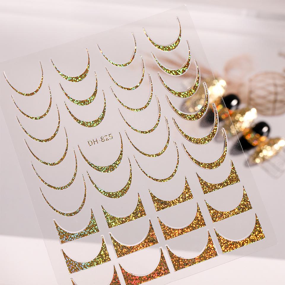 Self-Adhesive Gold & Silver Foil French Nail Stickers In Trendy DH Style