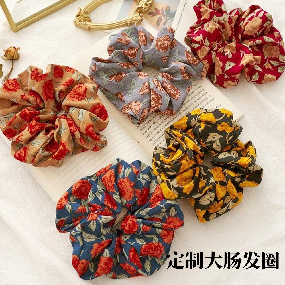 Customized silk scarf hair band, a variety of fabric sizes, pattern type, large intestine hair band, streamer hair band, manufacturer supply, support