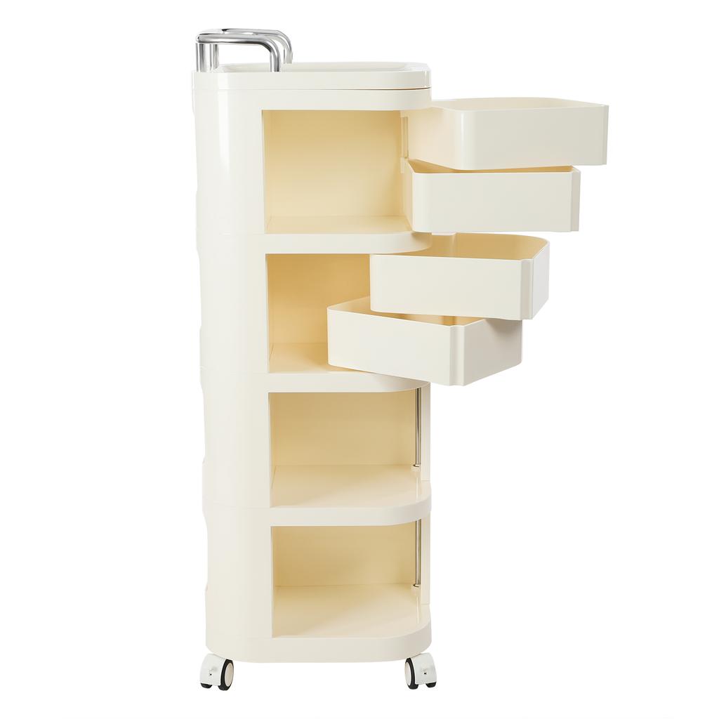Storage Cart, 4 Tier Storage Cart, Storage Rack with Wheels Rounded Corners Stainless Steel ABS for Homes, Barber Shops, Office