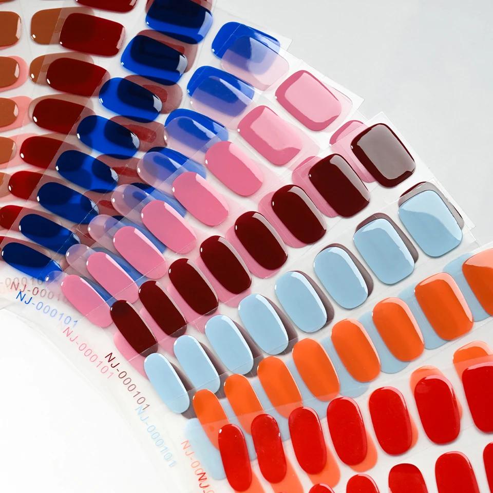 16Tips Semi-Cured Gel Nail Sticker Pure Color UV/LED Lamp Gel Nail Polish Wraps Long-Lasting Nail Strips Patch Nail Decoration