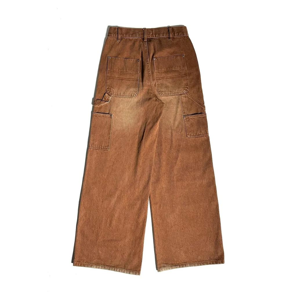 BeatStreet Neue Y2K Gothic Punk Amerikanischer Retro Punk Bestickte Jeans Herren Gewaschen Altbraun Locker Gerade Weite Beine Modische Jeans