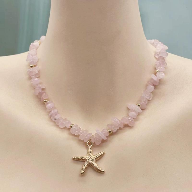 Bohemian Rice Beads Starfish Pendant Necklace for Women Handmade Imitation Pearl Colorful Beaded Choker Summer Beach Jewelry