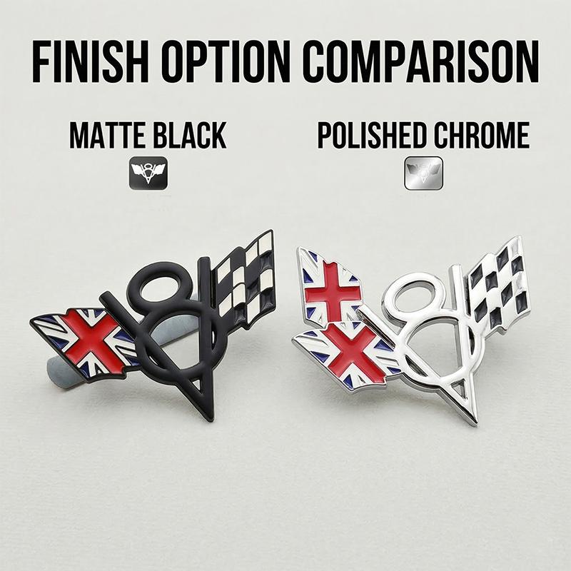 3D Metal V8 Engine Badge Cross Flag Car Emblem Front Grille Decal Trunk Sticker Universal Auto Styling Accessories