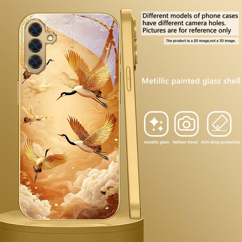 Mysterious Black Cat For Samsung Galaxy S26 S20 FE S21 S22 S23 Plus S24 Ultra S25Ultra S21+  S22Plus Golden Glass Phone Case