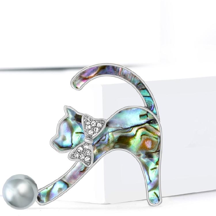 Elegant Shell Cats Brooch Versatile Clothing Pin with Rhinestones and Pearls Stylish Outfit Enhancer Accessories