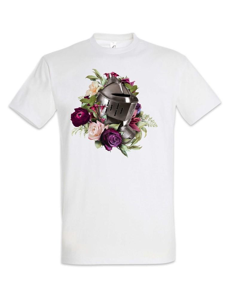 Flower Heart Kinght Helmet Medieval Flower Art Painting Proud T-Shirt