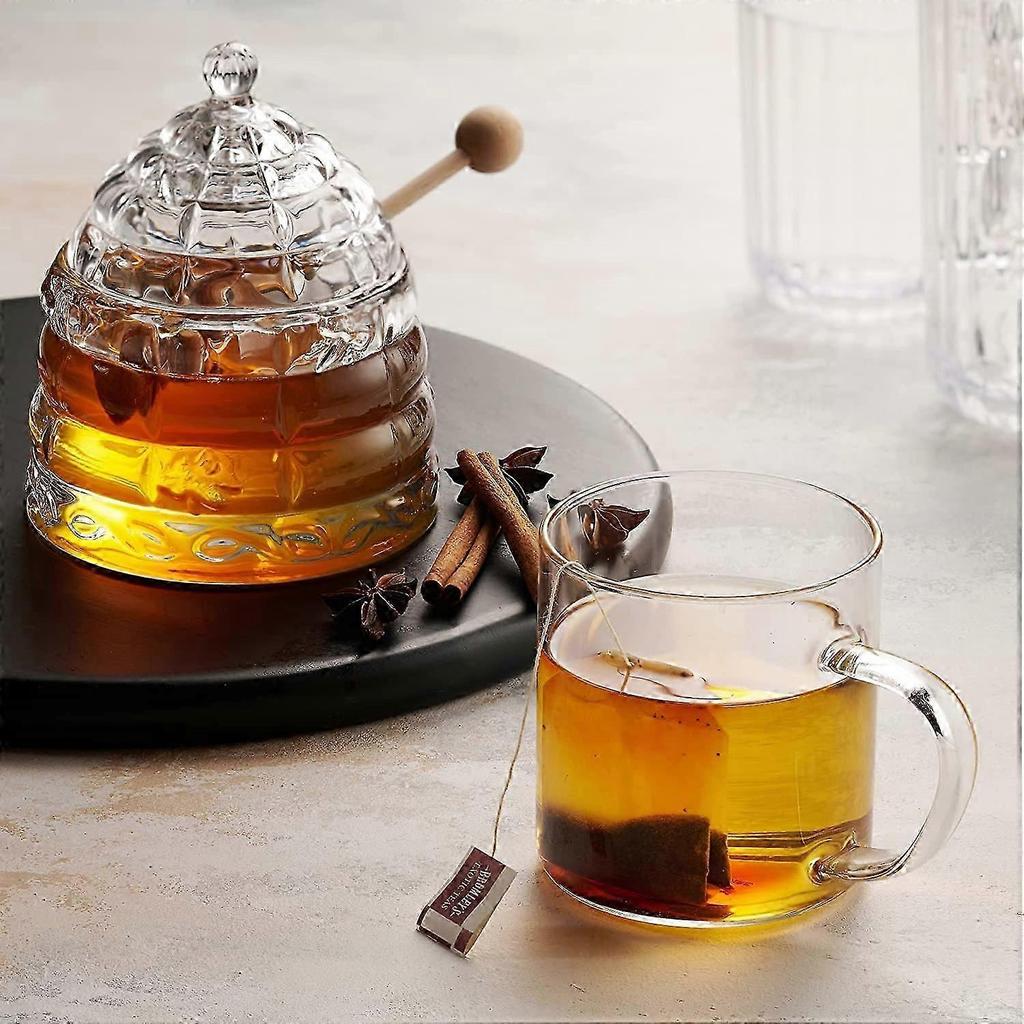 Crystal Honey Jar, Honeycomb Honey Dish, Conical Glass Syrup Jar