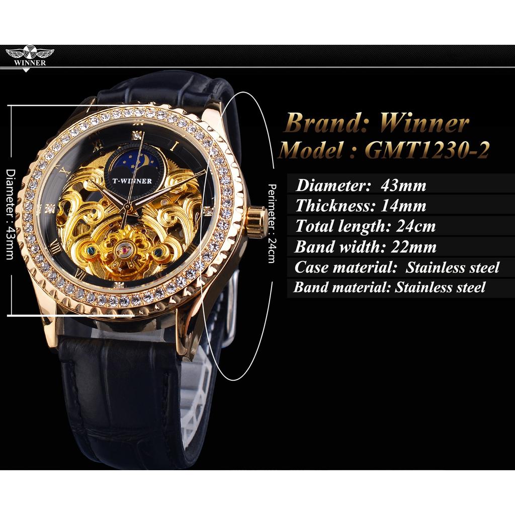 T-Winner Men's Fashion Hollow Vintage Rhinestone Belt Watch Automatic Mechanical Watch
