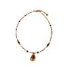 Tiger'S Eye Beaded Necklace Maillard Oval Premium Sweater Chain Titanium Steel Vintage Coffee Natural Stone Clavicle Chain
