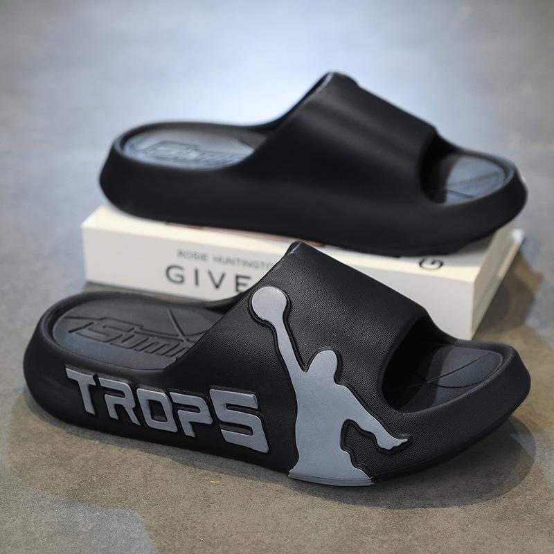 

Slippers men s summer basketball sports dormitory home wear one-word non-slip bathroom eva wear-resistant cool slippers 44/45 чёрный