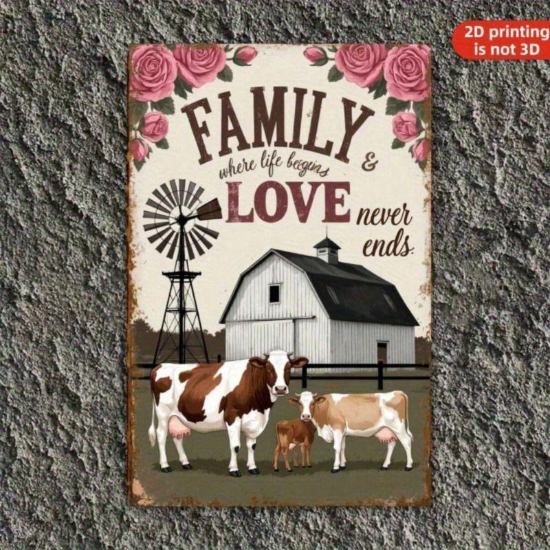 Vintage Metal Poster Cow Barn Wall Art, Rustic Farmhouse Decor for Living Room Kitchen