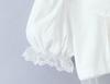 2025 Autumn Women's White Mesh Shirt with Doll Collar & Lace Puff Sleeves