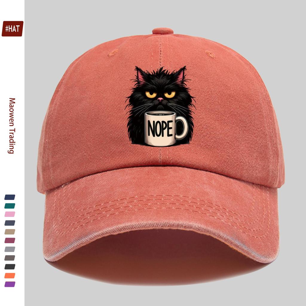 pc Black Cat With Coffee Cup Print Baseball Cap Adjustable Buckle Lightweight Polyester Ideal For Outdoor Activities Trav