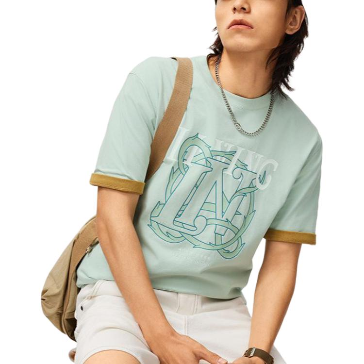 Li-Ning Chinese Culture Series Letter Print Crew Neck Short Sleeve T-Shirt Men Tops Pale-Moss-Blue AHSU315-2