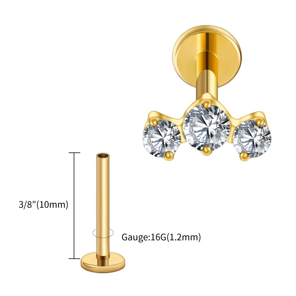 Right Grand ASTM F136 Titanium Triple CZ Cluster Cartilage Earring 16G Mini CZ Labret Tragus Helix Medusa Flat Back Piercing