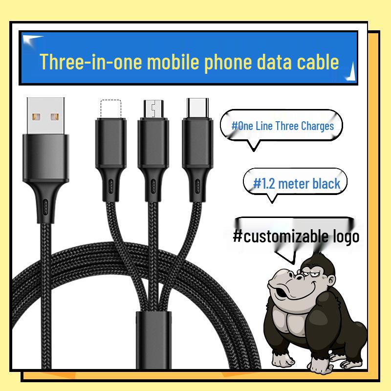 One-to-three Nylon Braided Charging Cable for Apple, Android, Huawei - Fast Charge 3-in-1 Gift