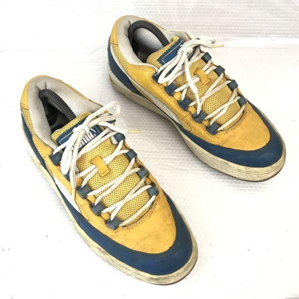 90er Vintage PUMA Indonesien Leder-Sneakers 27.5 gelb marineblau seltene Turnschuhe(GEBRAUCHT)