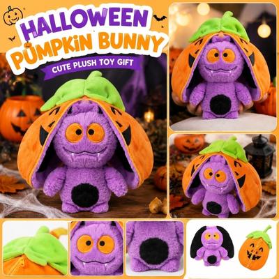 Halloween Pumpkin Plush Toy with Zipper Storage Soft Stuffed Animal Doll Halloween Decoration Gift for Kids and Adults
