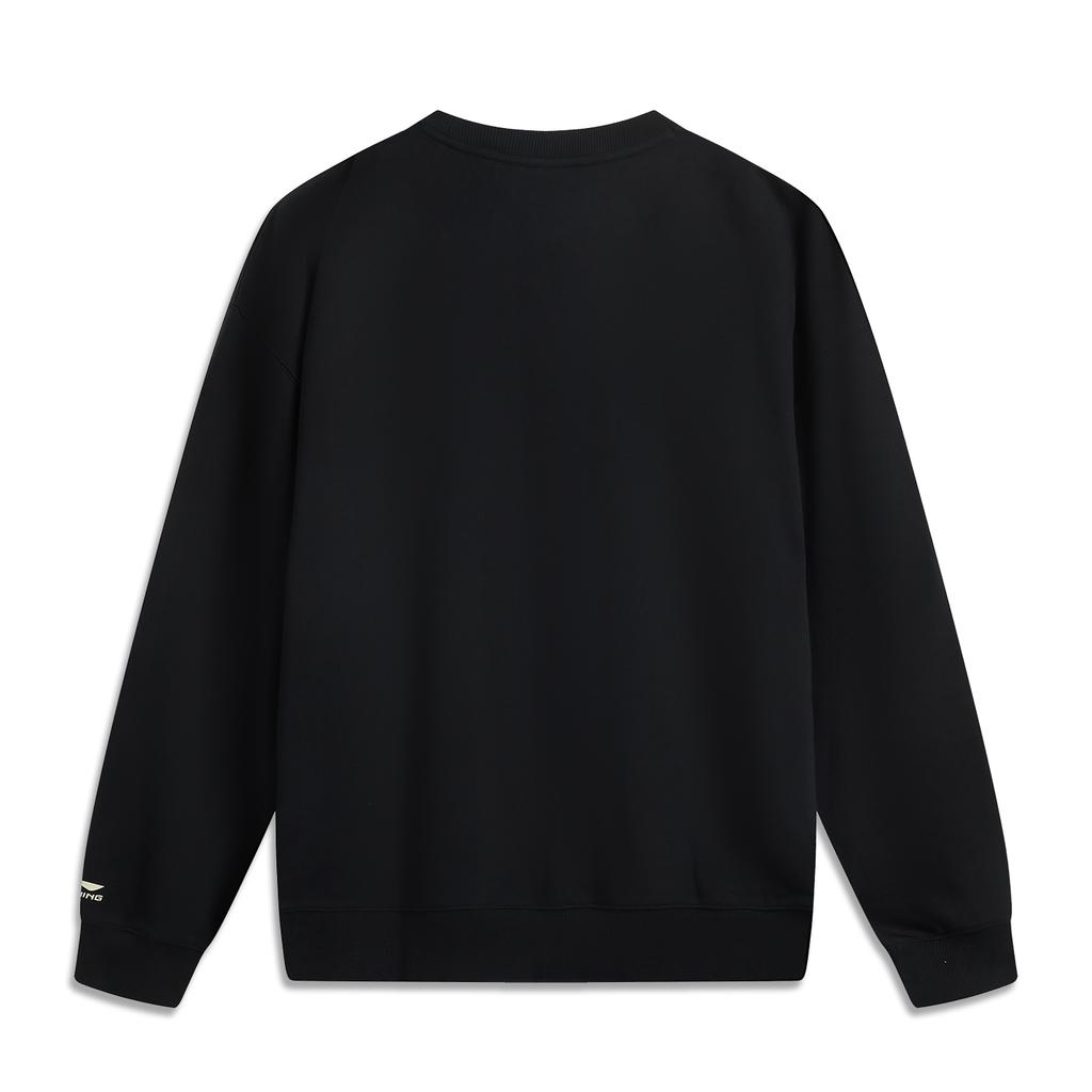 Li Ning Comfortable Casual American Vintage Simple Solid Color Round Neck Sweatshirt Unisex sweatshirt Black AWDV373-6