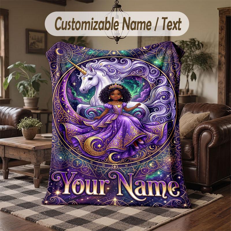 Couverture Jetée Thème Licorne Nom Personnalisé Texte Personnalisé Couverture Douce Confortable pour Maison Canapé Lit