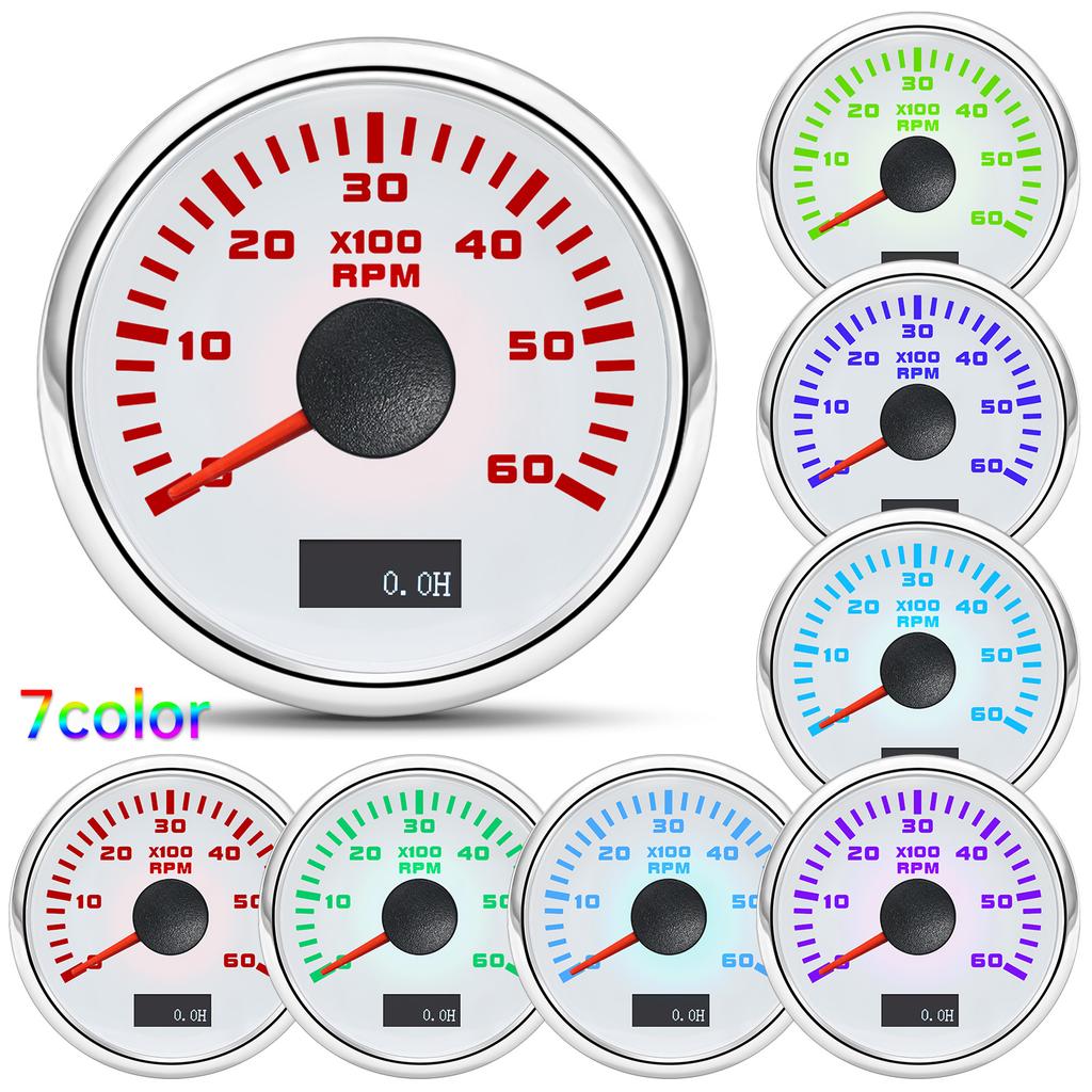 Waterproof 2" 52mm Tachometer With 7 Color Backlight 3000/4000/6000/7000/8000 RPM Tacho Gauge For Marine Car Truck 9-32V