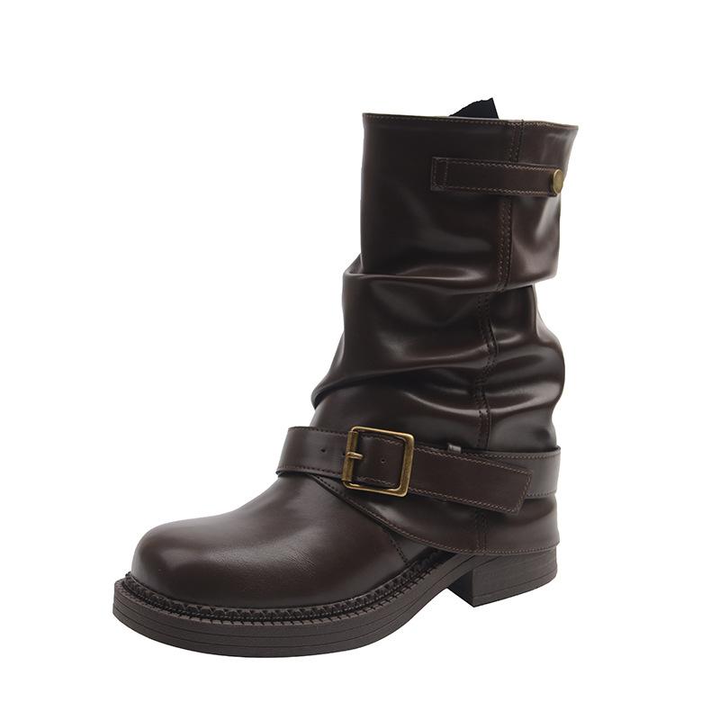 

Maillard short boots women s retro pant boots western cowboy stacking boots big tube circumference thick legs large size women s shoes 44