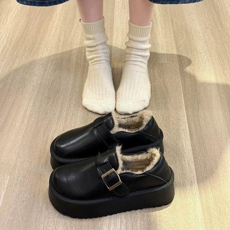 Fleece Women's Shoes Platform Small Leather Shoes New Winter Warm Snow Boots Boken Cotton Shoes