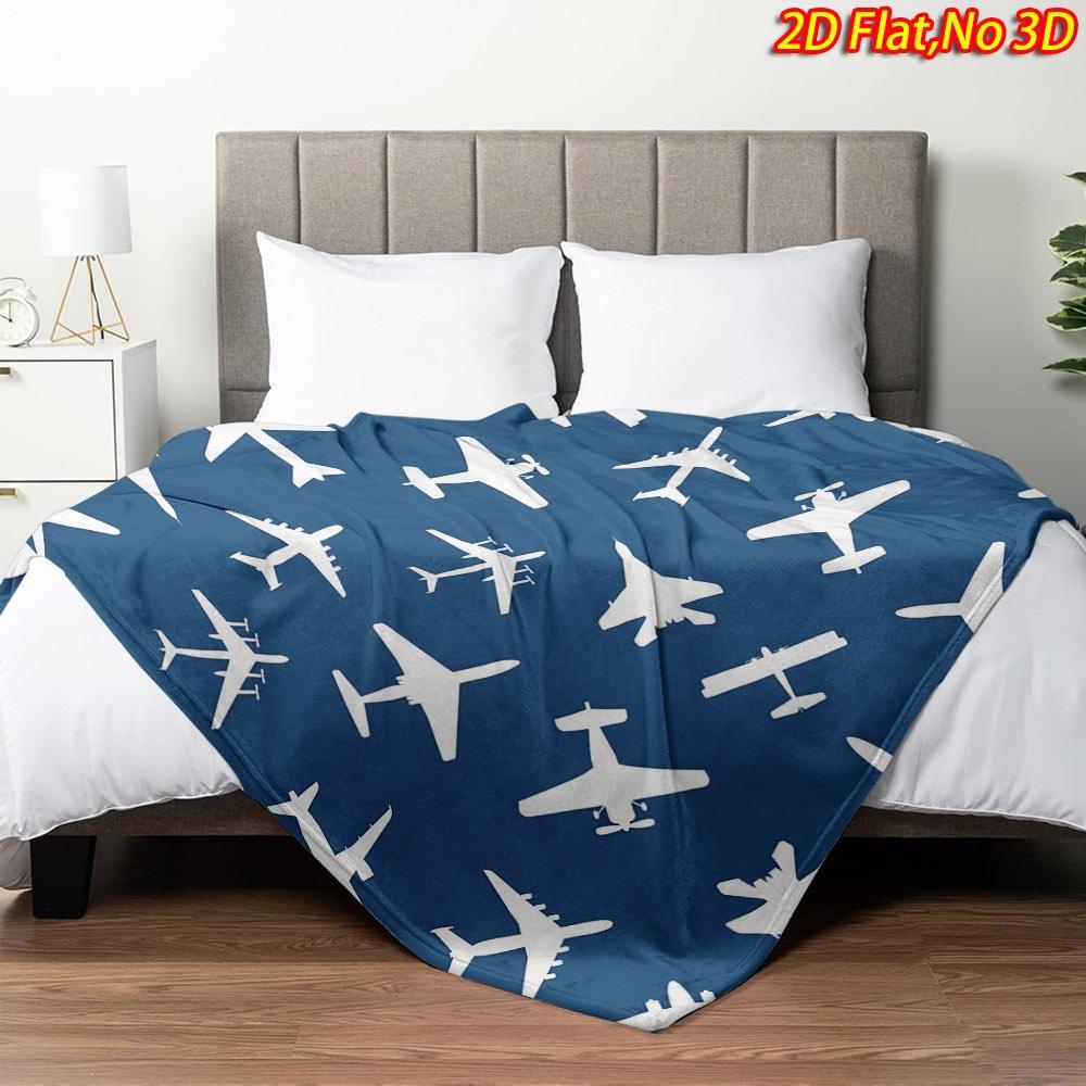 Dunkelblauer Hintergrund Gemischte Flugzeuge Weiße Silhouette Vollflächiger Druck Flauschige Decke, Warm Weich Sofa Luftfahrt Jungen Zuhause Geschenk