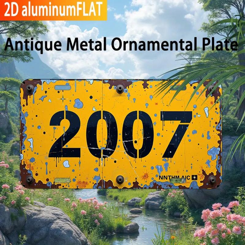 D Flat Vintage Aluminum Wall Art Sign Retro Metal Plaque with Distressed Yellow Background  Bold Black Number  Design