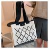 Women's Geometric Tote Bag - Foldable Shoulder Bag with Snap Closure, Black & White Pattern, Fixed Strap, Mixed Colors, Hand Wash/Dry Clean