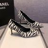 Fashion Zebra Striped Pointed Toe Pumps Women Plus Size Slip On Stiletto High Heel Shoes Woman New Shallow Office Shoes 43