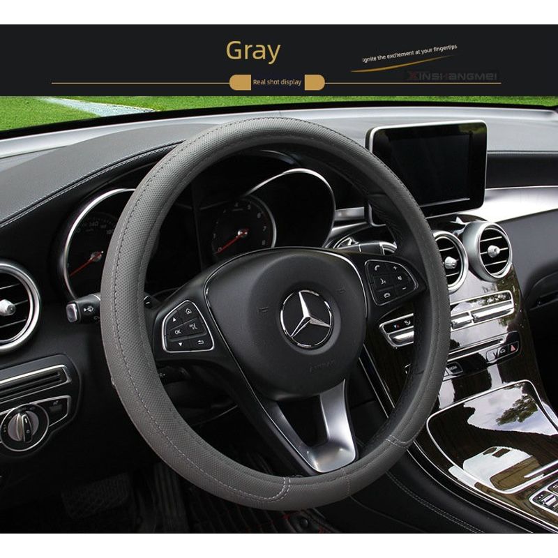 

High-Quality Leather Car Steering Wheel Cover, Anti-Sweat, Anti-Slip, Breathable, Eco-Friendly, Odorless, Medium Size, Universal for Cars, in Stock Gray