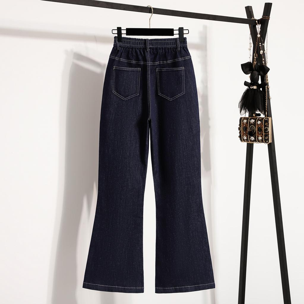 Dimanaf 2025 Plus Size Autumn Women Jeans Pants Denim Flared Pants Elastic Blue High Waist Trousers Oversize New Pants 5XL