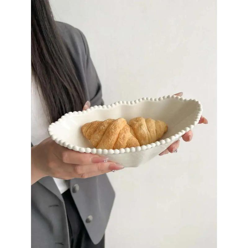 Ceramic Pearl Plate Breakfast Sense Dessert Bow Bread Dish Tableware