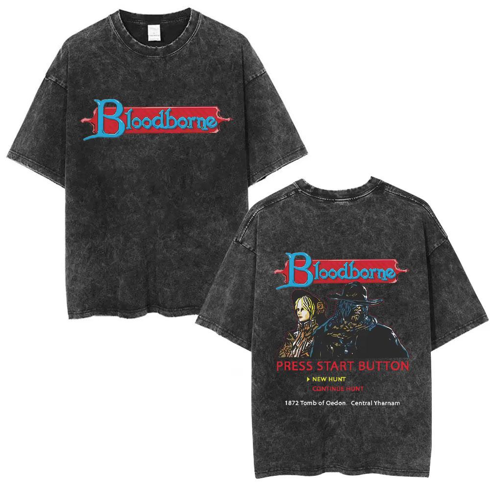 Washed Vintage Game Bloodborne Fear The Old Blood T Shirt Men Women Casual Oversized Tshirt Male High Quality Cotton Tshirts