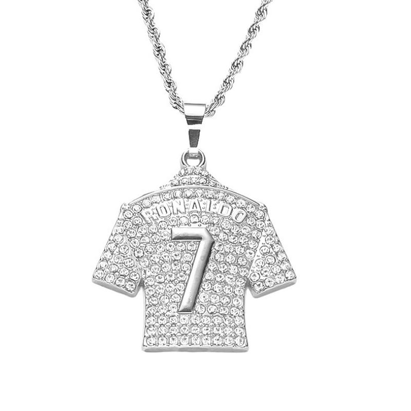 

HNSP Cristiano Ronaldo CR 7 Jersey Full Zircon Pendant Chain Necklace For Men Boy Soccer Fans Hip Hop Zircon Accessories